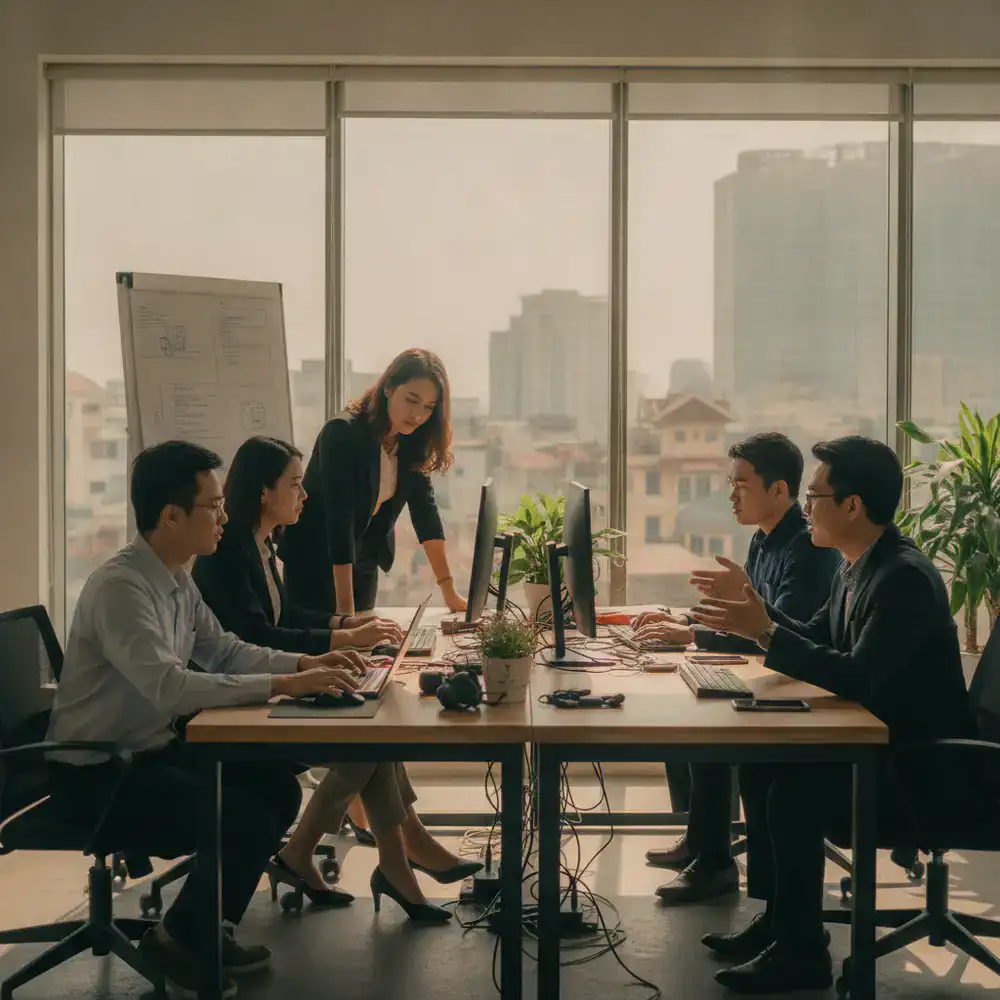 Software engineering team collaborating in a Hanoi office